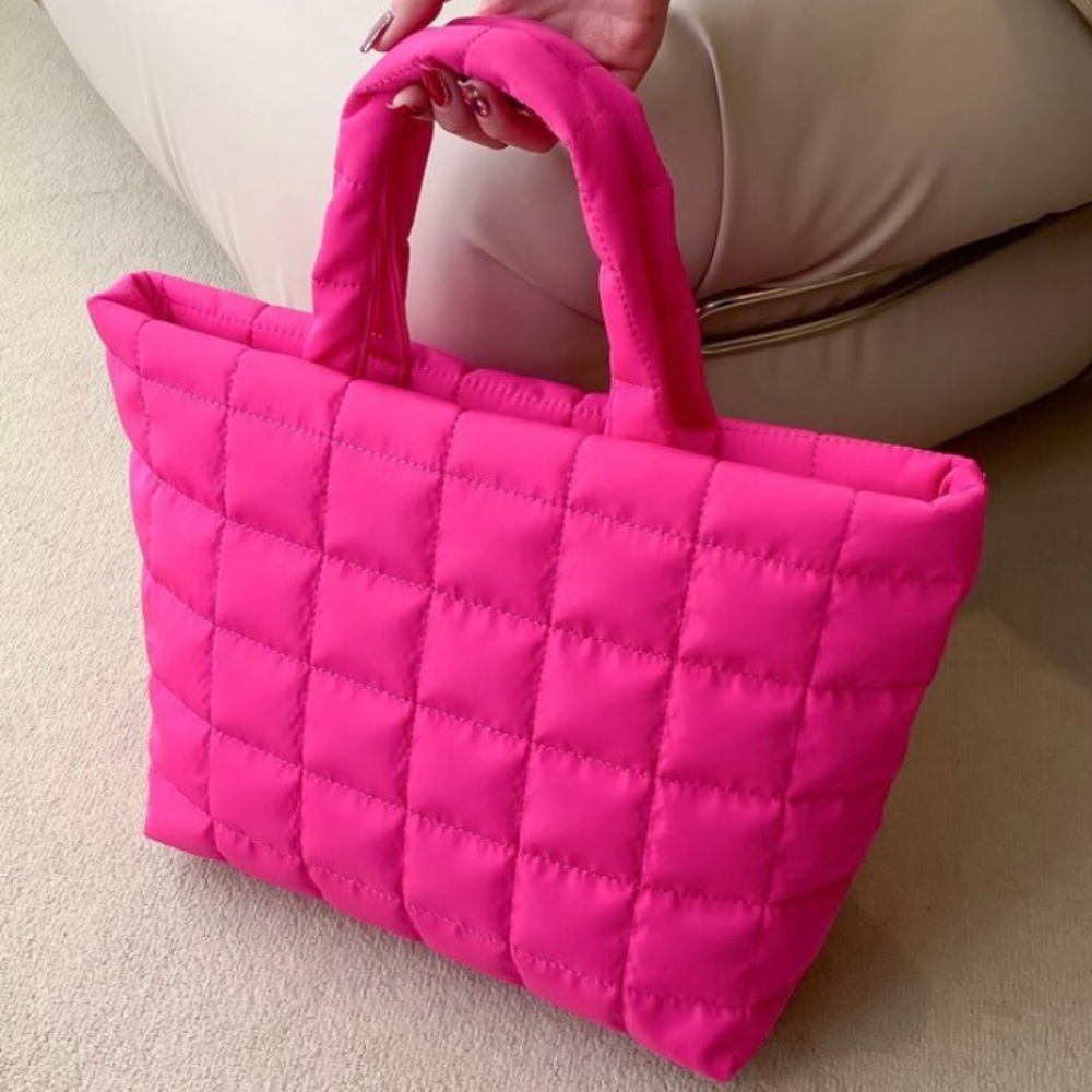 NWOT, Hot Pink Neon Quilted Puffy Shoulder Bag